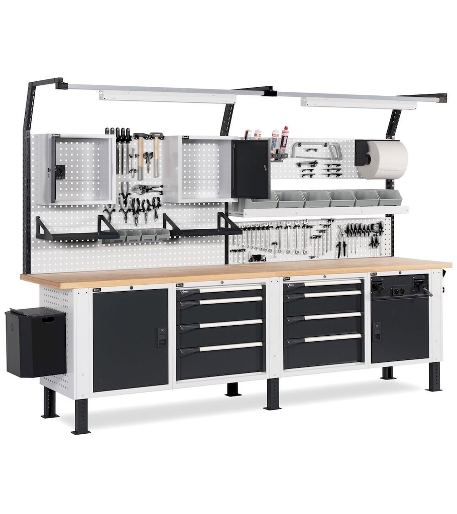Banco Work Master BR regolabile con parete porta attrezzi, piano in multiplex 40 mm – 3000 × 750 × 1985/2310 mm – foto 2