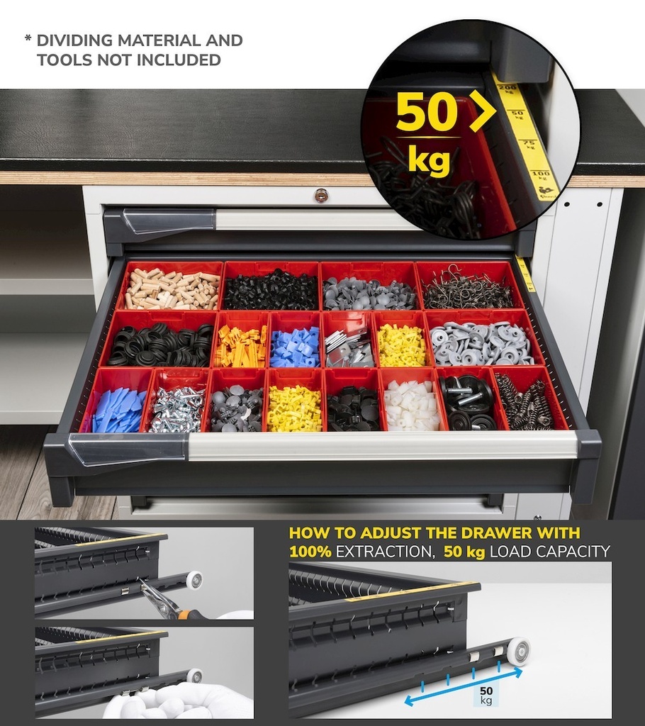 Banco Work Master BR regolabile con parete porta attrezzi, piano in multiplex 40 mm – 3000 × 750 × 1985/2310 mm – foto 4