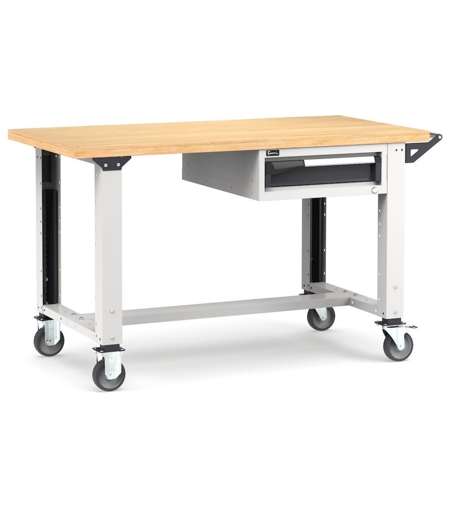 [MASTERMR1509] Banco con ruote con 1 cassetto 1x100 Work Master – H 921/1271 mm – 1500 × 750 × 921/1271 mm, Grigio chiaro + Grigio antracite (RAL 7035+7016)