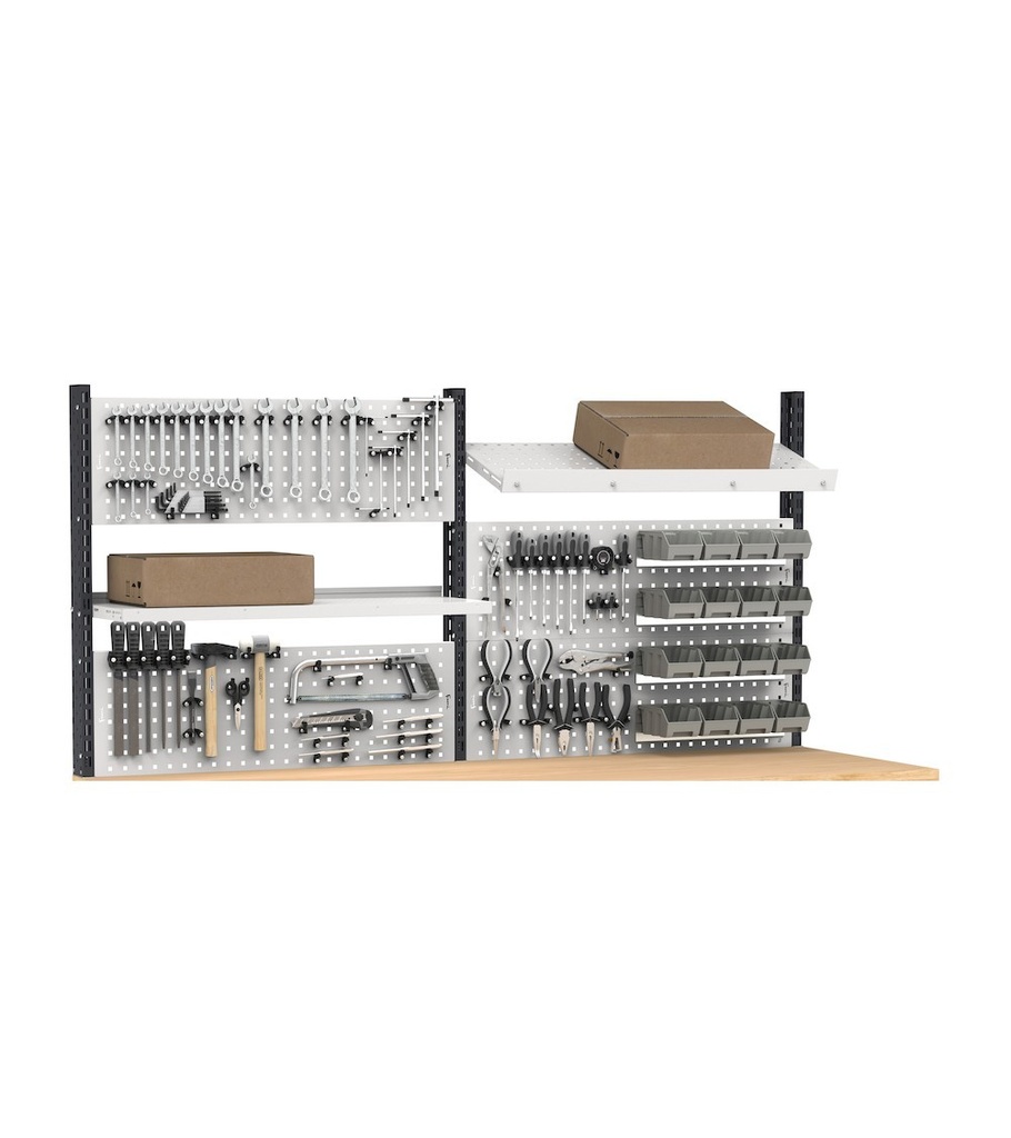 Banco con 3 cassetti 1x50 1x100 1x150 Work Master – H 1708/2058 mm – 2000 × 750 × 1708/2058 mm, Grigio chiaro + Grigio antracite (RAL 7035+7016) – foto 15