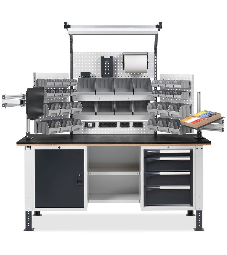 [MASTERBR2008] Banco Work Master BR regolabile con parete porta attrezzi, piano in multiplex 40 mm – 2000 × 750 × 1985/2310 mm