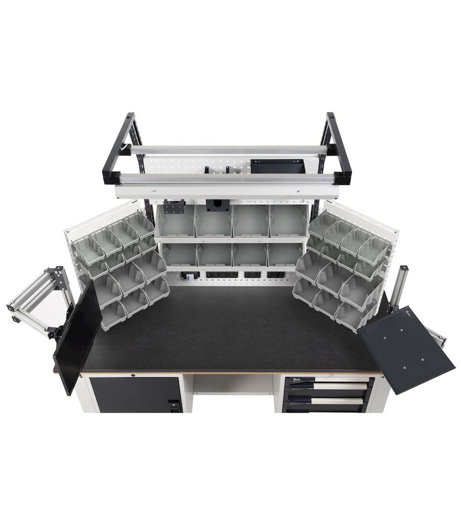 Banco Work Master BR regolabile con parete porta attrezzi, piano in multiplex 40 mm – 2000 × 750 × 1985/2310 mm – foto 2