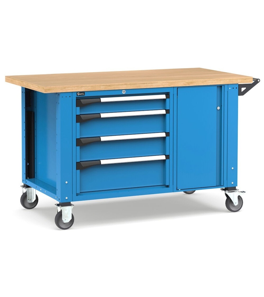 Banco professionale con ruote, 4 cassetti e morsa, 150 cm, blu e antracite – foto 2