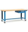 [MASTERMR2010] Banco con ruote con 1 cassetto 1x100 Work Master – H 921/1271 mm – 2000 × 750 × 921/1271 mm, Blu + Grigio antracite (RAL 5012+7016)