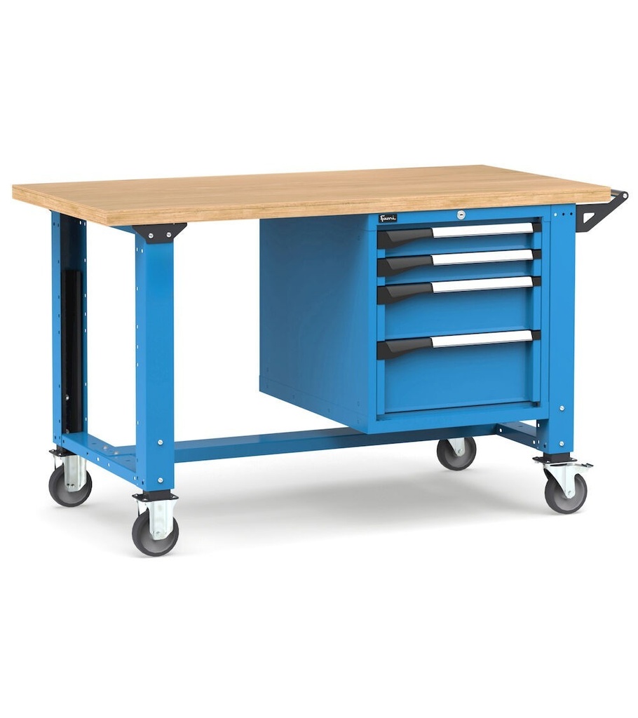 [MASTERMR1522] Banco con ruote con 4 cassetti 2x75 1x150 1x200 Work Master – H 921/1271 mm – 1500 × 750 × 921/1271 mm, Blu + Grigio antracite (RAL 5012+7016)