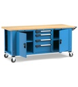 [MASTERMR2068] Banco con ruote con porte con 4 cassetti 1x100 2x150 1x200 2xPR Work Master – H 921/1271 mm – Blu + Grigio antracite (RAL 5012+7016)