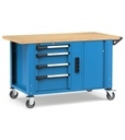 Banco professionale con ruote, 4 cassetti, morsa e allacciamenti, 150 cm, blu e antracite – foto 2