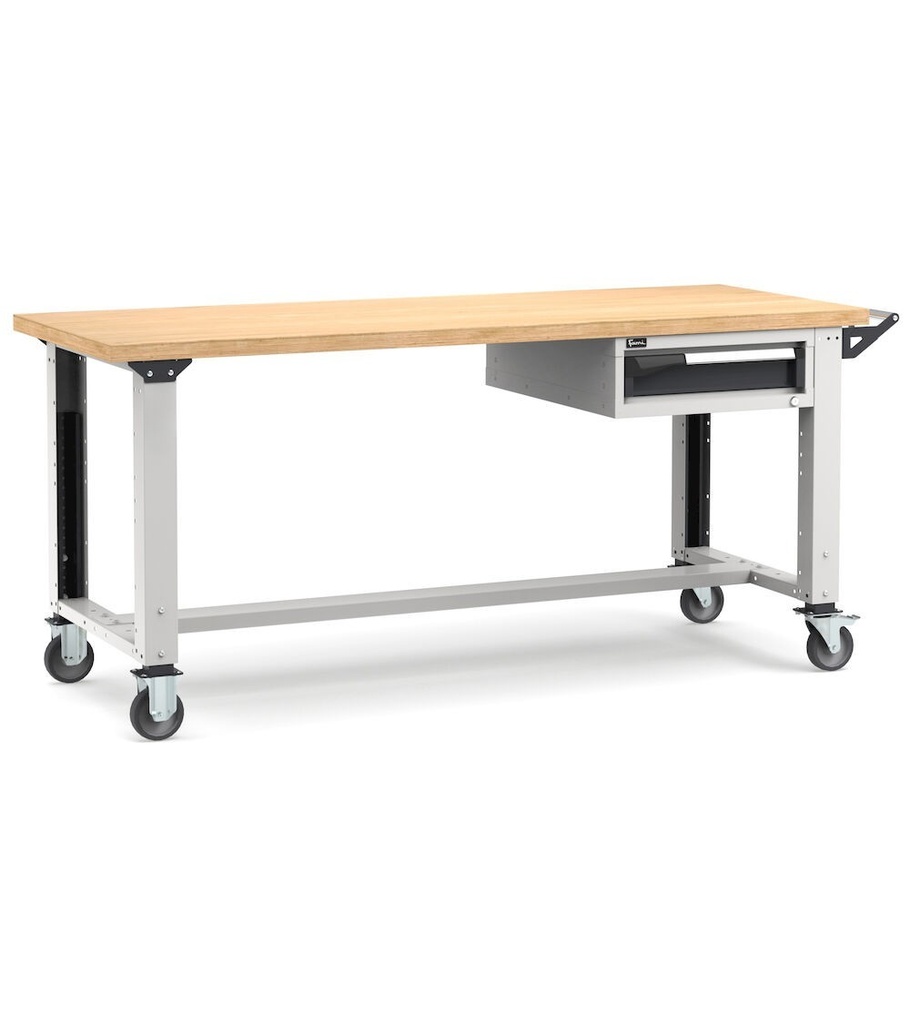 [MASTERMR2009] Banco con ruote con 1 cassetto 1x100 Work Master – H 921/1271 mm – 2000 × 750 × 921/1271 mm, Grigio chiaro + Grigio antracite (RAL 7035+7016)