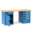 [MASTERWR2050] Banco con porta con 5 cassetti 1x100 3x150 1x300 1xPR Work Master – H 890 mm – 2000 × 750 × 890 mm, Blu (RAL 5012)