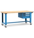 [MASTERMR2016] Banco con ruote con 3 cassetti 1x50 1x100 1x150 Work Master – H 921/1271 mm – 2000 × 750 × 921/1271 mm, Blu + Grigio antracite (RAL 5012+7016)