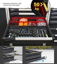 Banco con ruote con 3 cassetti 1x50 1x100 1x150 Work Master – H 921/1271 mm – 2000 × 750 × 921/1271 mm, Blu + Grigio antracite (RAL 5012+7016) – foto 9