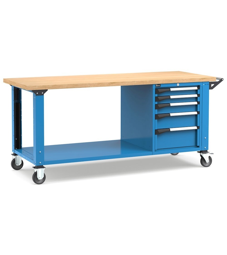 [MASTERMR2034] Banco con ruote con 5 cassetti 2x75 1x100 1x150 1x200 Work Master – H 921/1271 mm – 2000 × 750 × 921/1271 mm, Blu + Grigio antracite (RAL 5012+7016)