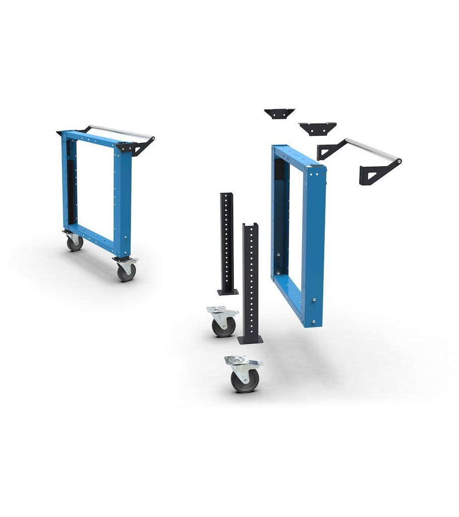 Banco professionale con ruote, 4 cassetti, anta, ripiano regolabile e morsa, 200 cm, blu e antracite – foto 5