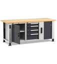 Banco professionale con 4 cassetti, anta, ripiano regolabile, morsa e allacciamenti, 200 cm, grigio e antracite – foto 2