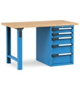 [MASTERWR1532] Banco con 5 cassetti 2x100 1x150 2x200 Work Master – H 890 mm – 1500 × 750 × 890 mm, Blu + Grigio antracite (RAL 5012+7016)
