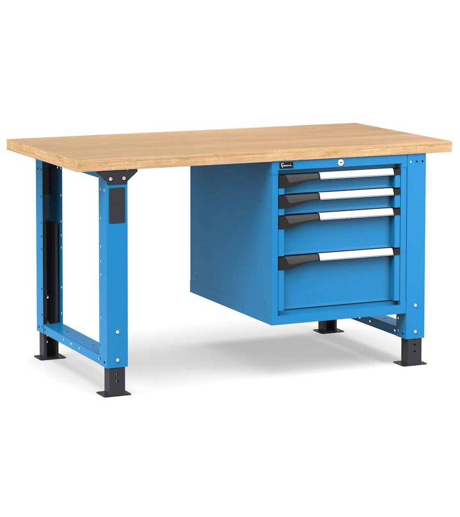 [MASTERWR1522] Banco con 4 cassetti 2x75 1x150 1x200 Work Master – H 765/1115 mm – 1500 × 750 × 765/1115 mm, Blu + Grigio antracite (RAL 5012+7016)