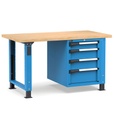 [MASTERWR1528] Banco con 4 cassetti 1x100 2x150 1x200 Work Master – H 765/1115 mm – 1500 × 750 × 765/1115 mm, Blu + Grigio antracite (RAL 5012+7016)