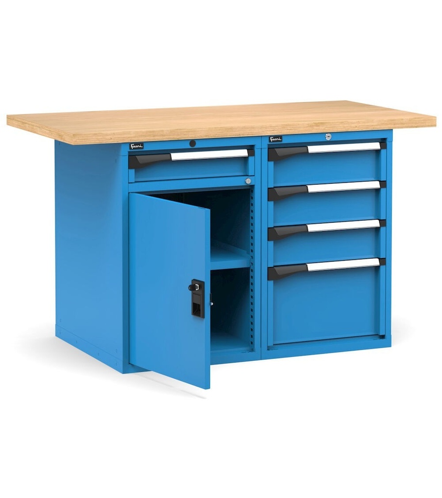[MASTERWR1550] Banco con porta con 5 cassetti 1x100 3x150 1x300 1xPR Work Master – H 890 mm – 1500 × 750 × 890 mm, Blu (RAL 5012)