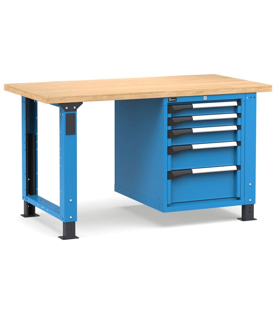 [MASTERWR1534] Banco con 5 cassetti 2x75 1x100 1x150 1x200 Work Master – H 765/1115 mm – 1500 × 750 × 765/1115 mm, Blu + Grigio antracite (RAL 5012+7016)