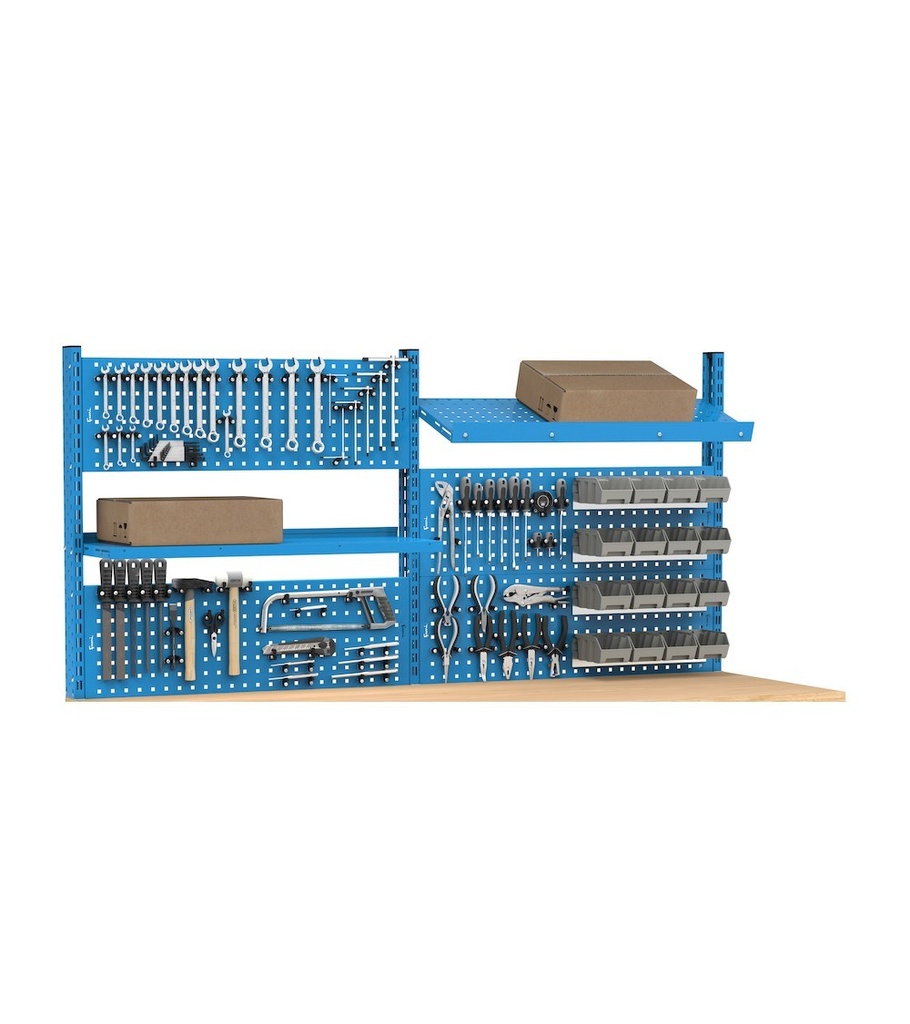 Banco con 4 cassetti 2x75 1x150 1x200 Work Master – H 1708/2058 mm – 2500 × 750 × 1708/2058 mm, Blu + Grigio antracite (RAL 5012+7016) – foto 15