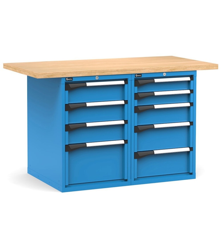 [MASTERWR1556] Banco con 9 cassetti 2x100 4x150 2x200 1x300 Work Master – H 890 mm – 1500 × 750 × 890 mm, Blu (RAL 5012)