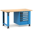 [MASTERWR1540] Banco con 6 cassetti 1x50 2x75 2x100 1x200 Work Master – H 765/1115 mm – 1500 × 750 × 765/1115 mm, Blu + Grigio antracite (RAL 5012+7016)