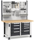 [MASTERWR1559] Banco con 9 cassetti 2x75 2x100 3x150 2x200 Work Master – H 1708/2058 mm – 1500 × 750 × 1708/2058 mm, Grigio chiaro + Grigio antracite (RAL 7035+7016)