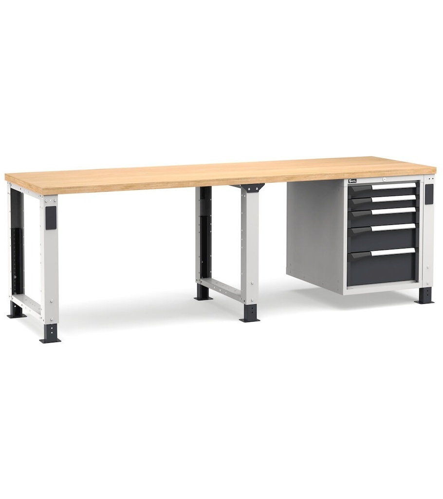 [MASTERWR2533] Banco con 5 cassetti 2x75 1x100 1x150 1x200 Work Master – H 765/1115 mm – 2500 × 750 × 765/1115 mm, Grigio chiaro + Grigio antracite (RAL 7035+7016)