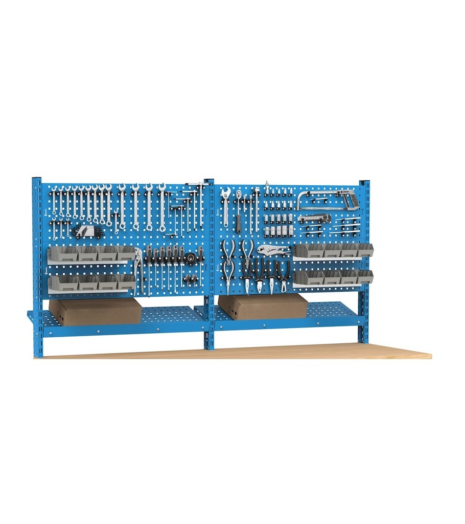 Banco con 5 cassetti 2x75 1x100 1x150 1x200 Work Master – H 1708/2058 mm – 2500 × 750 × 1708/2058 mm, Blu + Grigio antracite (RAL 5012+7016) – foto 17