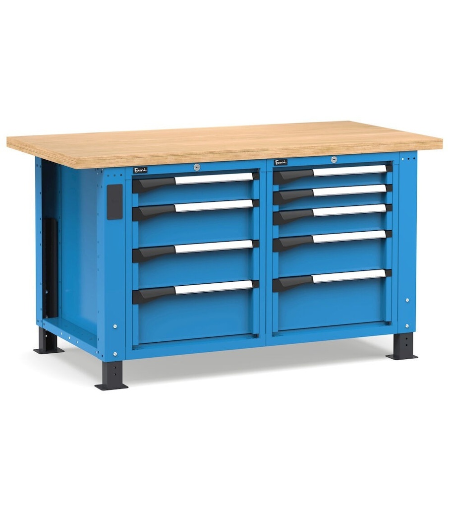 [MASTERWR1558] Banco con 9 cassetti 2x75 2x100 3x150 2x200 Work Master – H 765/1115 mm – 1500 × 750 × 765/1115 mm, Blu + Grigio antracite (RAL 5012+7016)