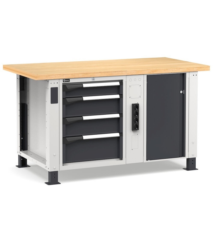 Banco professionale con 4 cassetti, morsa e allacciamenti, 150 cm, grigio e antracite – foto 2