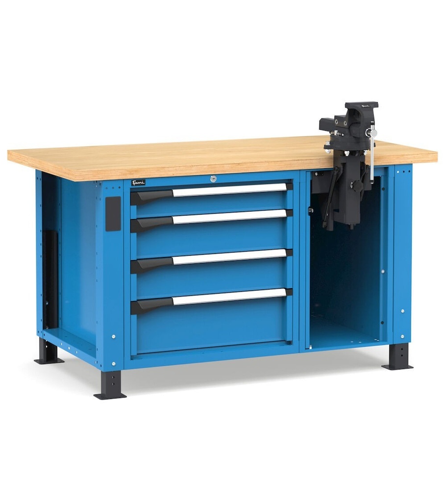 [MASTERWR1570] Banco professionale con 4 cassetti e morsa, 150 cm, blu e antracite