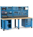 [MASTERWR2554] Banco con porta con 5 cassetti 2x75 1x100 1x150 1x200 1xPR Work Master – 2500 × 750 × 1708/2058 mm, Blu + Grigio antracite (RAL 5012+7016)