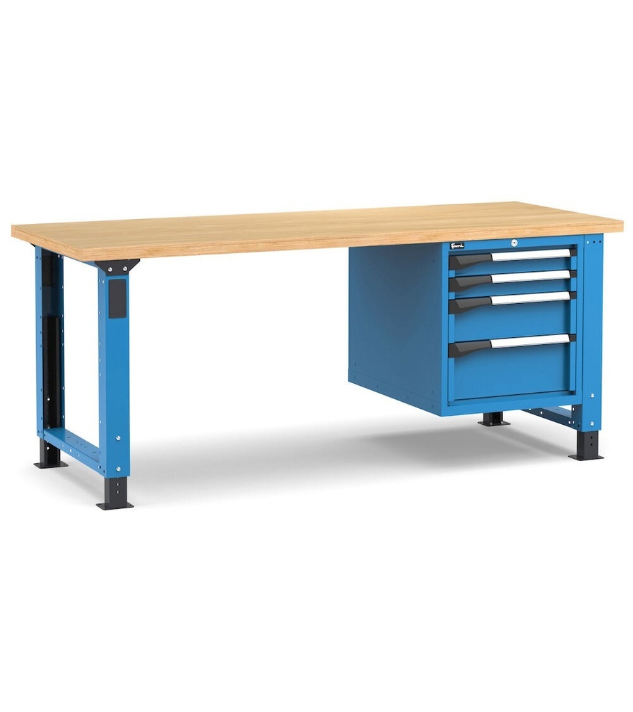 [MASTERWR2022] Banco con 4 cassetti 2x75 1x150 1x200 Work Master – H 765/1115 mm – 2000 × 750 × 765/1115 mm, Blu + Grigio antracite (RAL 5012+7016)