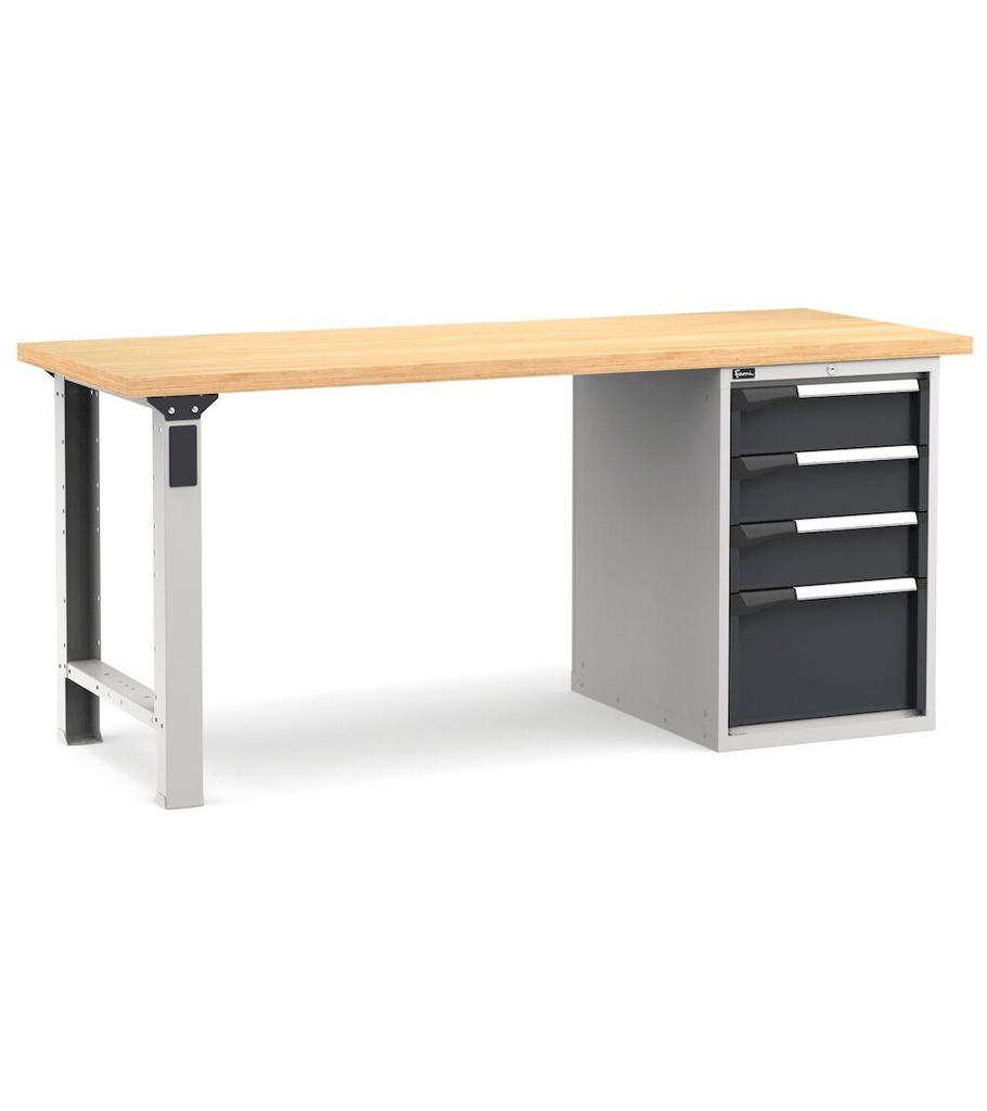 [MASTERWR2025] Banco con 4 cassetti 3x150 1x300 Work Master – H 890 mm – 2000 × 750 × 890 mm, Grigio chiaro + Grigio antracite (RAL 7035+7016)