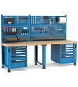 [MASTERWR2566] Banco con 11 cassetti 1x50 4x75 3x100 1x150 2x200 Work Master – H 1708/2058 mm – 2500 × 750 × 1708/2058 mm, Blu + Grigio antracite (RAL 5012+7016)