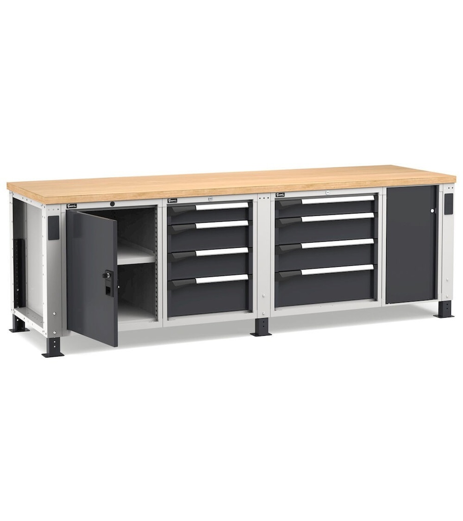 Banco professionale con 8 cassetti porta, ripiano regolabile e morsa, 250 cm, grigio e antracite – foto 2