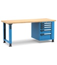 [MASTERWR2034] Banco con 5 cassetti 2x75 1x100 1x150 1x200 Work Master – H 765/1115 mm – 2000 × 750 × 765/1115 mm, Blu + Grigio antracite (RAL 5012+7016)
