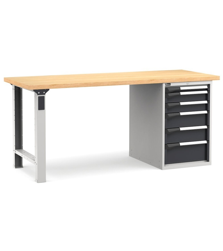 [MASTERWR2037] Banco con 6 cassetti 1x50 2x100 2x150 1x200 Work Master – H 890 mm – 2000 × 750 × 890 mm, Grigio chiaro + Grigio antracite (RAL 7035+7016)