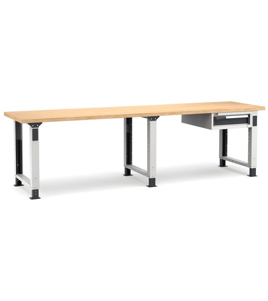 [MASTERWR3009] Banco con 1 cassetto 1x100 Work Master – H 765/1115 mm – 3000 × 750 × 765/1115 mm, Grigio chiaro + Grigio antracite (RAL 7035+7016)