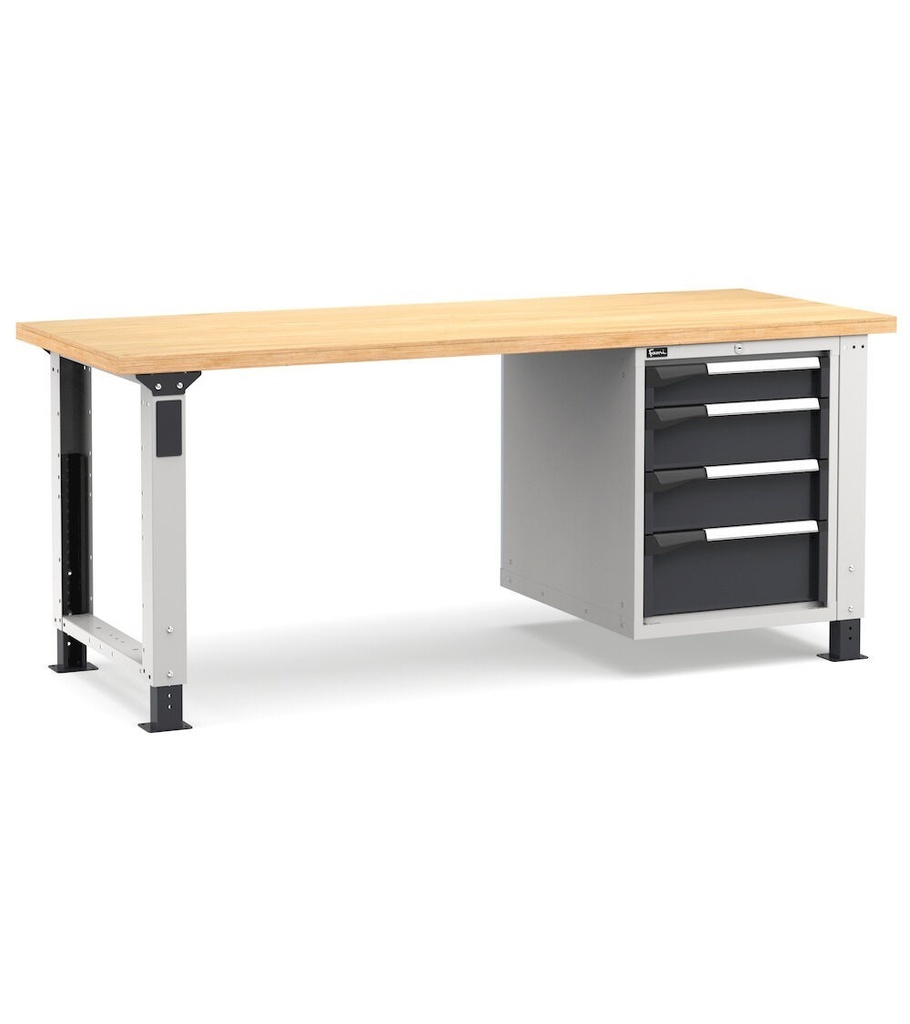 [MASTERWR2027] Banco con 4 cassetti 1x100 2x150 1x200 Work Master – H 765/1115 mm – 2000 × 750 × 765/1115 mm, Grigio chiaro + Grigio antracite (RAL 7035+7016)