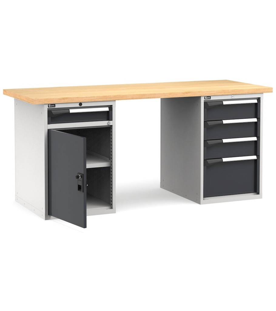 [MASTERWR2049] Banco con porta con 5 cassetti 1x100 3x150 1x300 1xPR Work Master – H 890 mm – 2000 × 750 × 890 mm, Grigio chiaro + Grigio antracite (RAL 7035+7016)