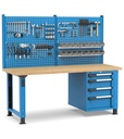 [MASTERWR2030] Banco con 4 cassetti 1x100 2x150 1x200 Work Master – 2000 × 750 × 1708/2058 mm, Blu + Grigio antracite (RAL 5012+7016)