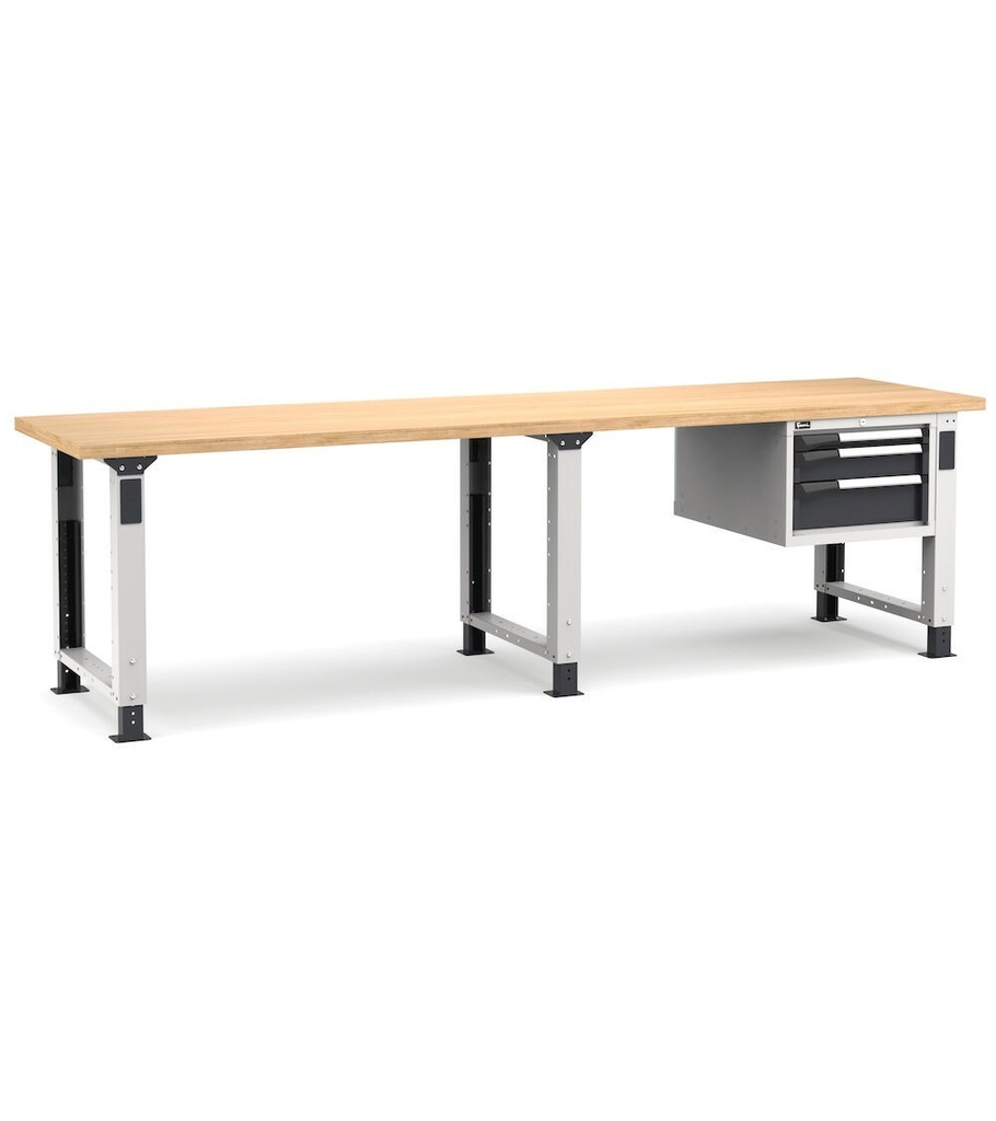 [MASTERWR3015] Banco con 3 cassetti 1x50 1x100 1x150 Work Master – H 765/1115 mm – 3000 × 750 × 765/1115 mm, Grigio chiaro + Grigio antracite (RAL 7035+7016)