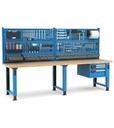 [MASTERWR3018] Banco con 3 cassetti 1x50 1x100 1x150 Work Master – H 1708/2058 mm – 3000 × 750 × 1708/2058 mm, Blu + Grigio antracite (RAL 5012+7016)