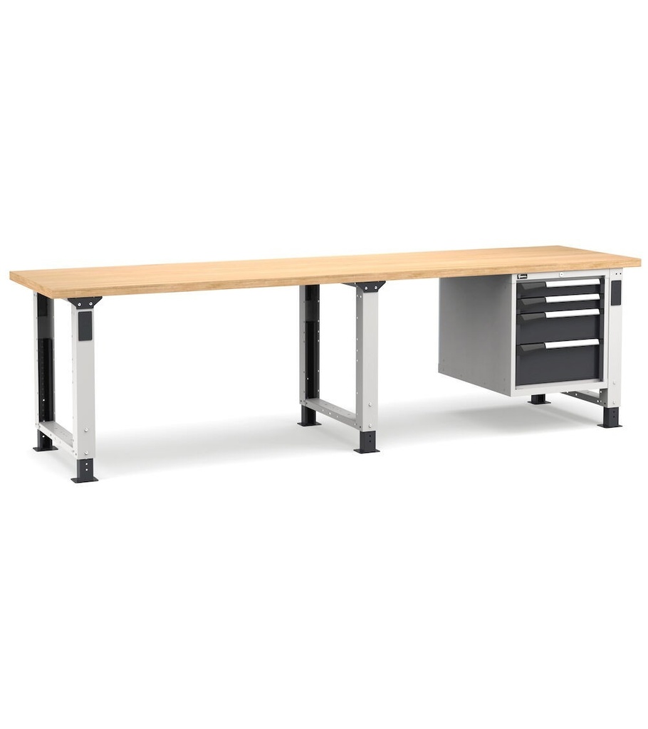 [MASTERWR3021] Banco con 4 cassetti 2x75 1x150 1x200 Work Master – H 765/1115 mm – 3000 × 750 × 765/1115 mm, Grigio chiaro + Grigio antracite (RAL 7035+7016)