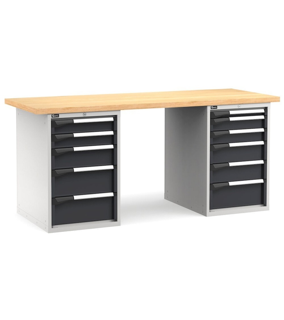 [MASTERWR2061] Banco con 11 cassetti 1x50 4x100 3x150 3x200 Work Master – H 890 mm – 2000 × 750 × 890 mm, Grigio chiaro + Grigio antracite (RAL 7035+7016)