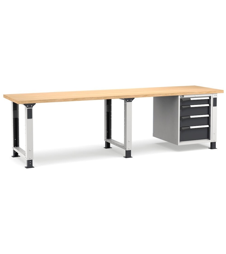 [MASTERWR3027] Banco con 4 cassetti 1x100 2x150 1x200 Work Master – H 765/1115 mm – 3000 × 750 × 765/1115 mm, Grigio chiaro + Grigio antracite (RAL 7035+7016)
