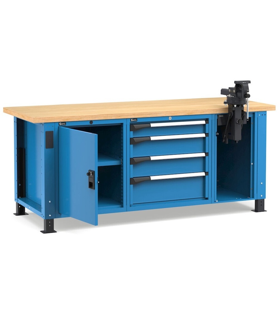 [MASTERWR2070] Banco professionale con 4 cassetti, anta, ripiano regolabile e morsa, 200 cm, blu e antracite