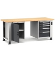 [MASTERWR2051] Banco con porta con 5 cassetti 2x75 1x100 1x150 1x200 1xPR Work Master – H 765/1115 mm – 2000 × 750 × 765/1115 mm, Grigio chiaro + Grigio antracite (RAL 7035+7016)